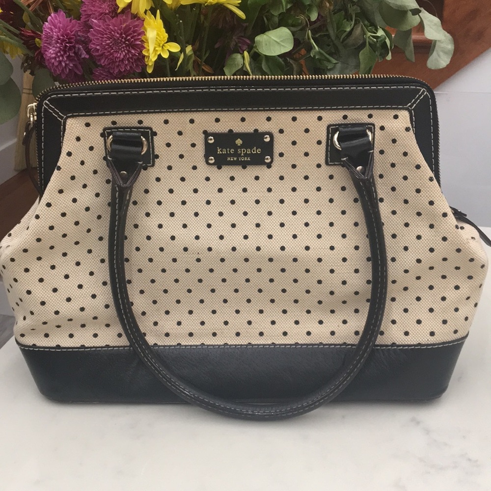 Kate Spade Canvas/Leather Polka Dot Shoulder Bag